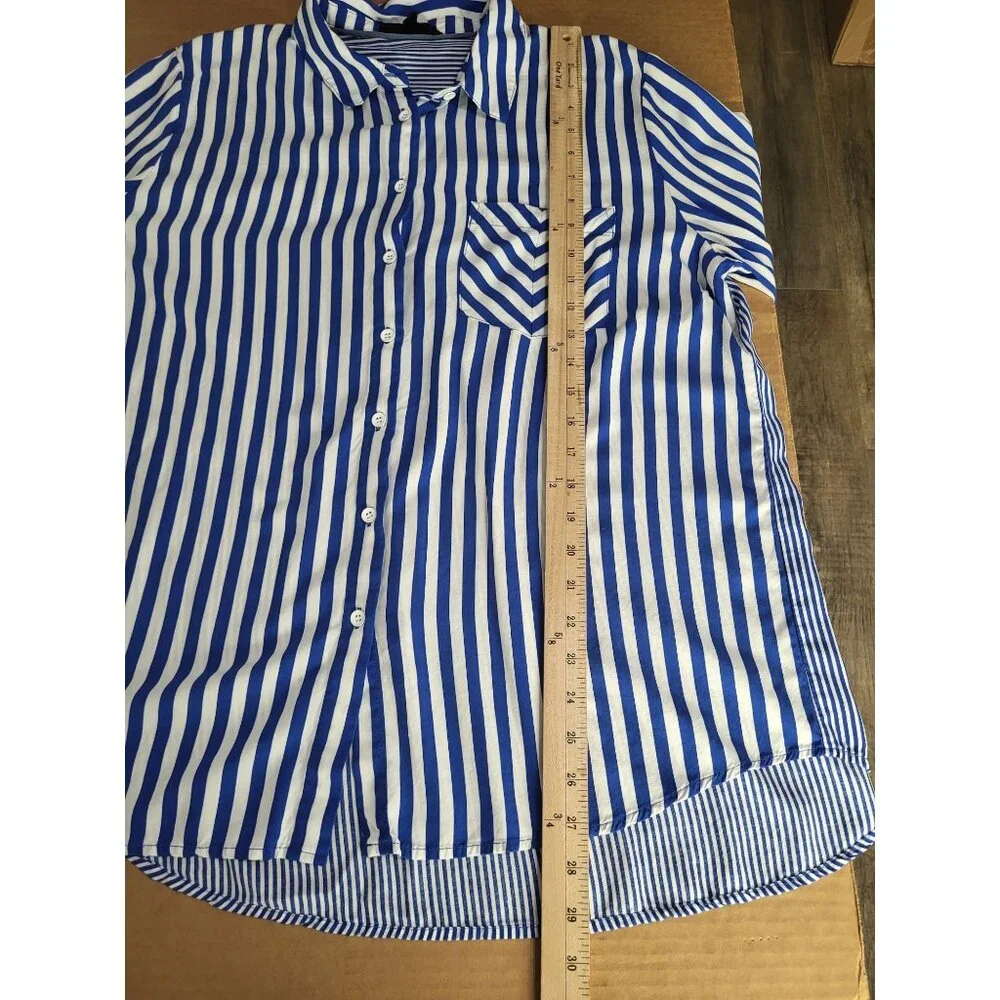Jane & Delancey Women's XL Blue White Striped Button Down Shirt Coastal Beach - Picture 6 of 7